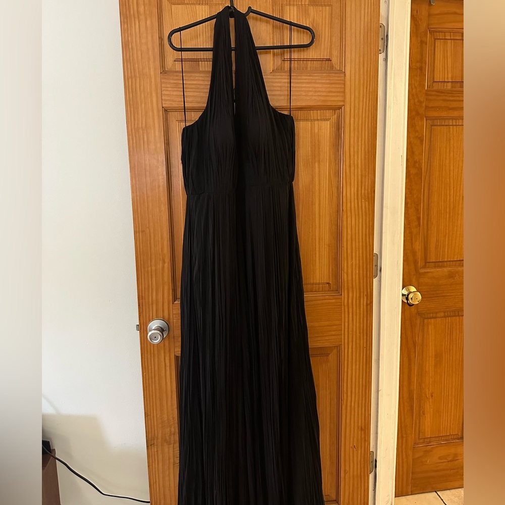 Dennis Basso Black Pleated Halter Gown